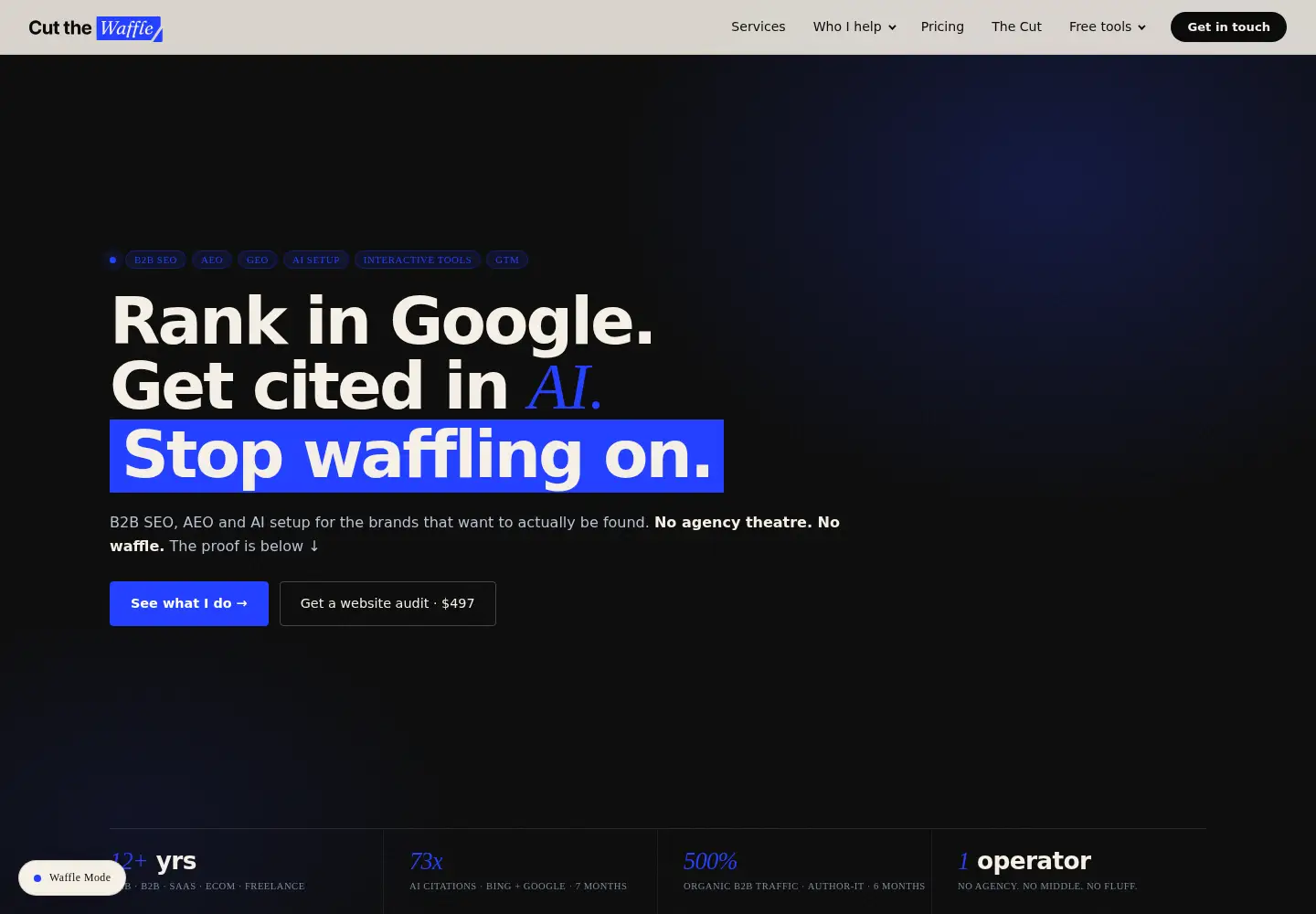Captured homepage of cutthewaffle.nz in the current scan