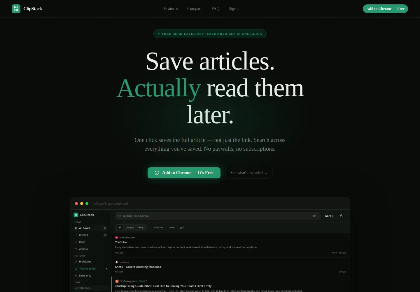 Screenshot of clipstack.one