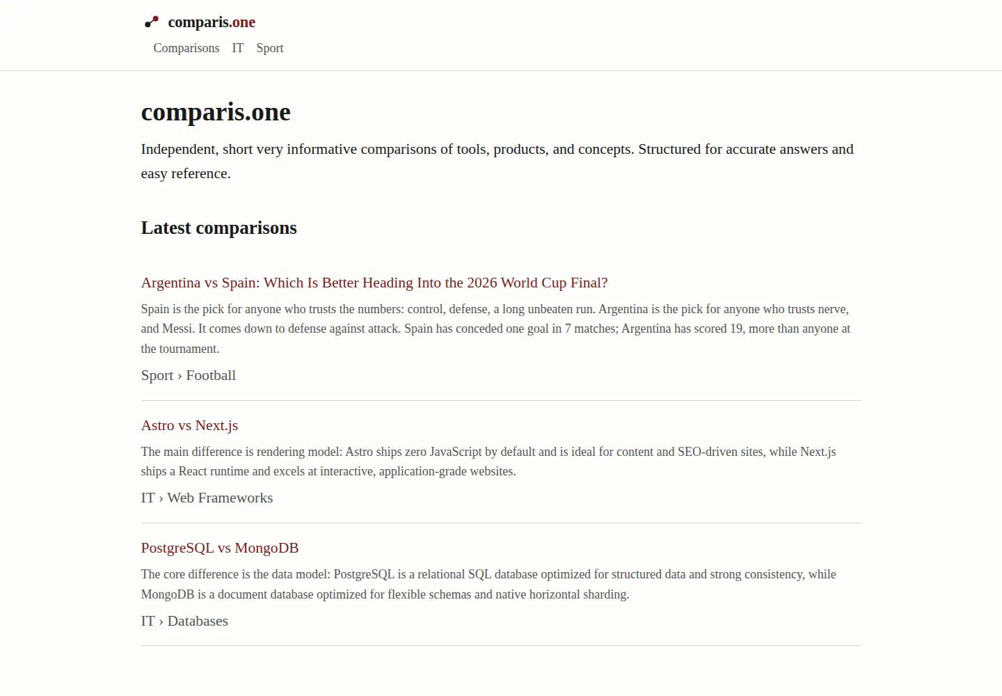 Screenshot of comparis.one