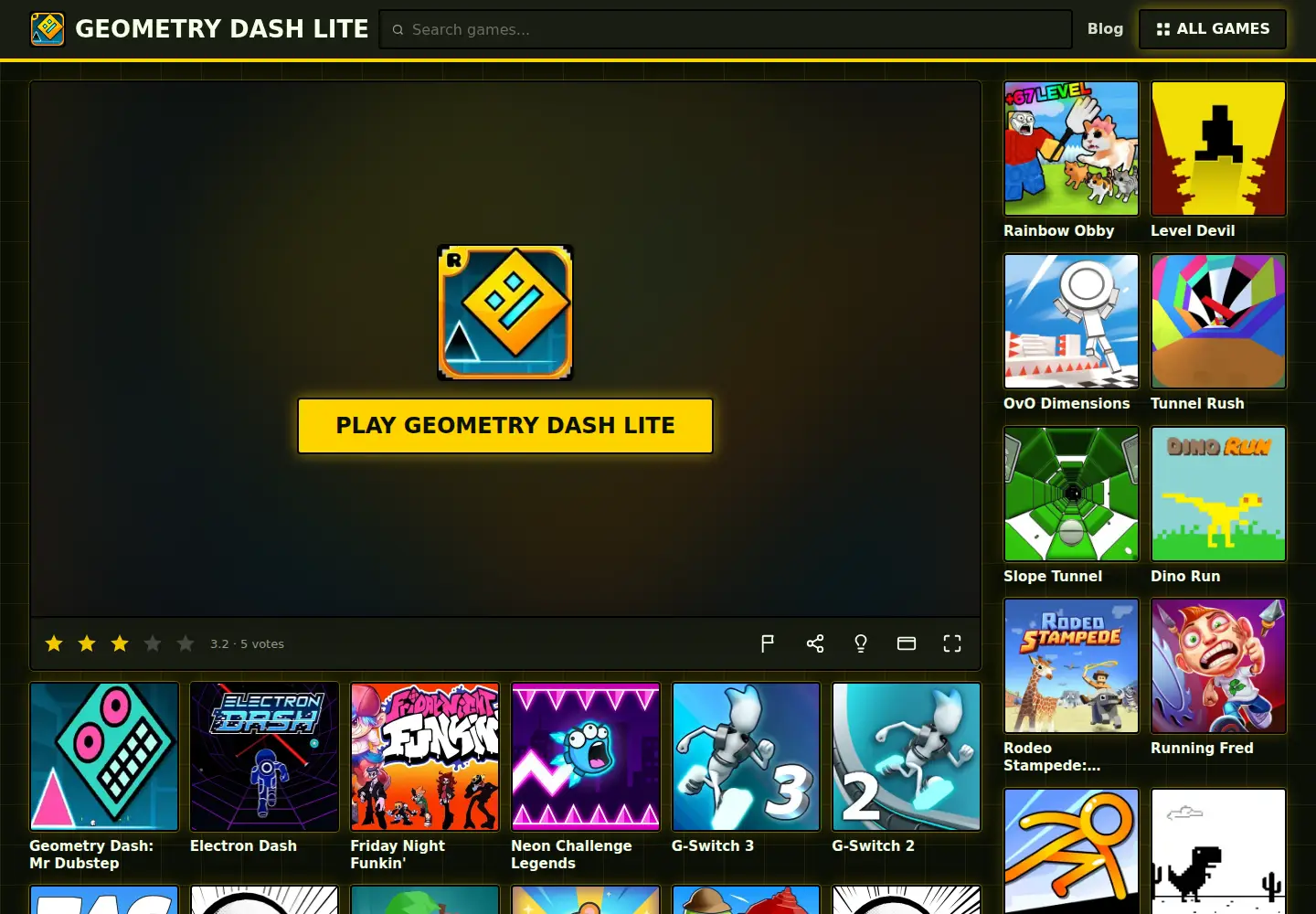 Captured homepage of geometrydashlite.one in the current scan