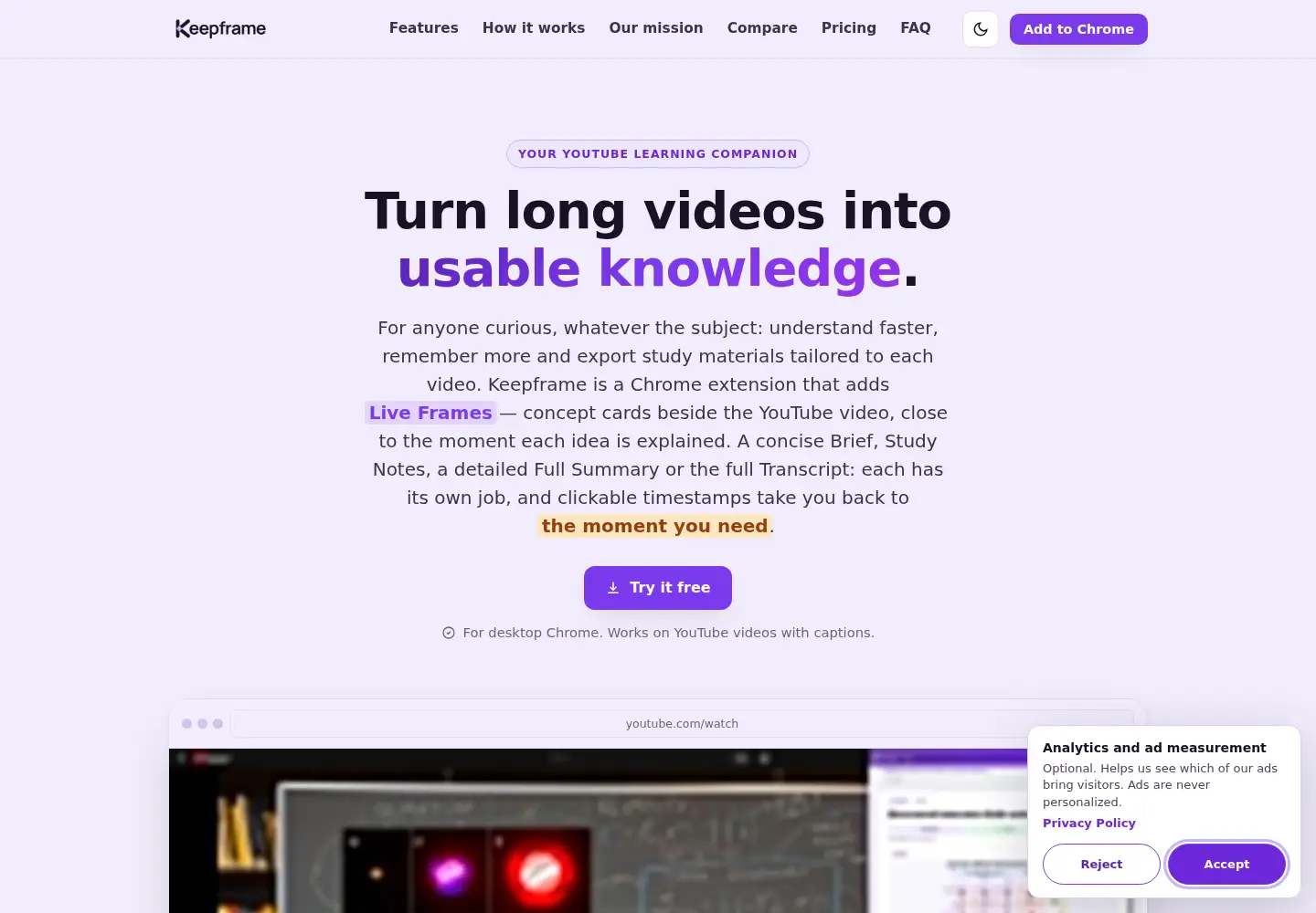 Captured homepage of keepframe.one in the current scan