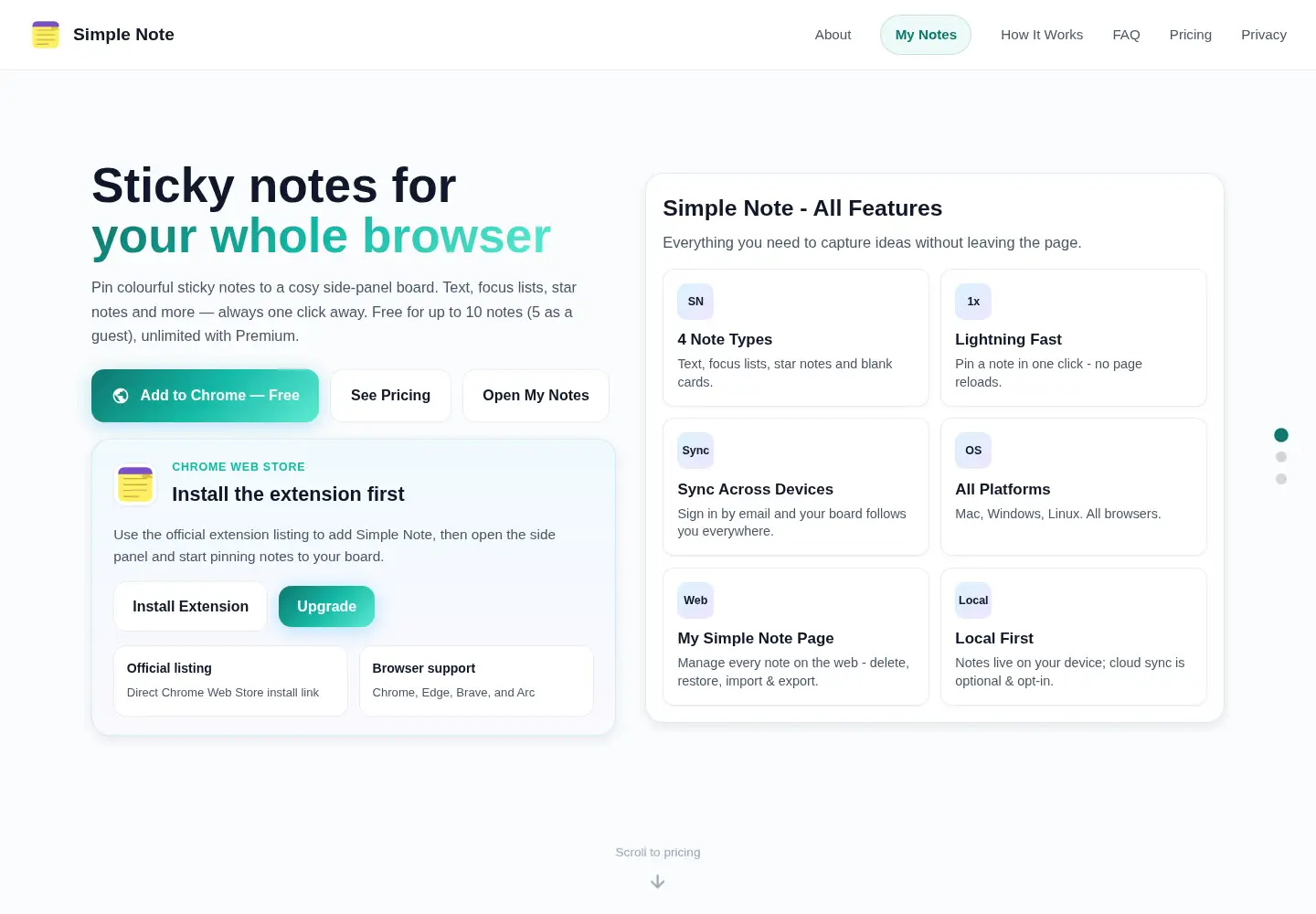 Screenshot of simplenote.one