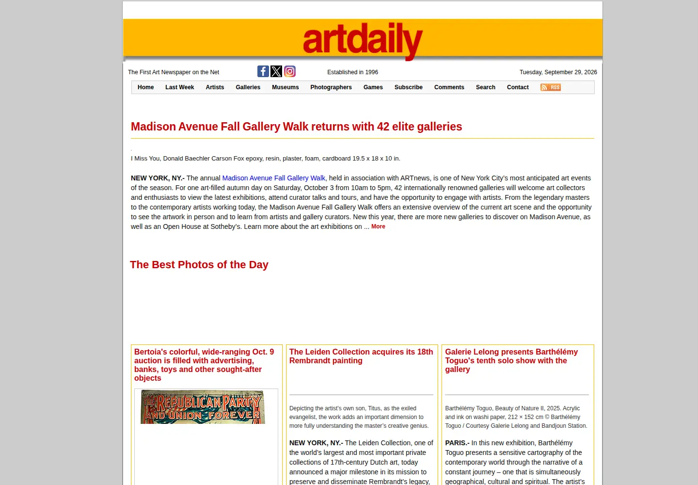 Screenshot of artdaily.com