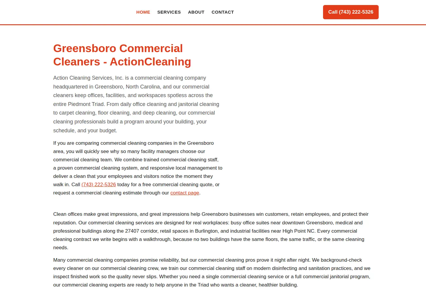 Captured homepage of actioncleaning-triad.org in the current scan
