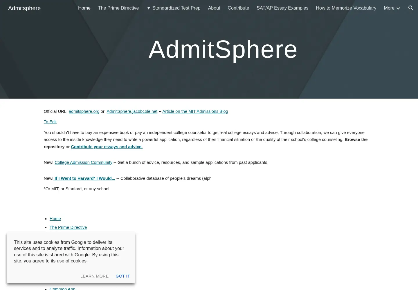 Screenshot of admitsphere.org