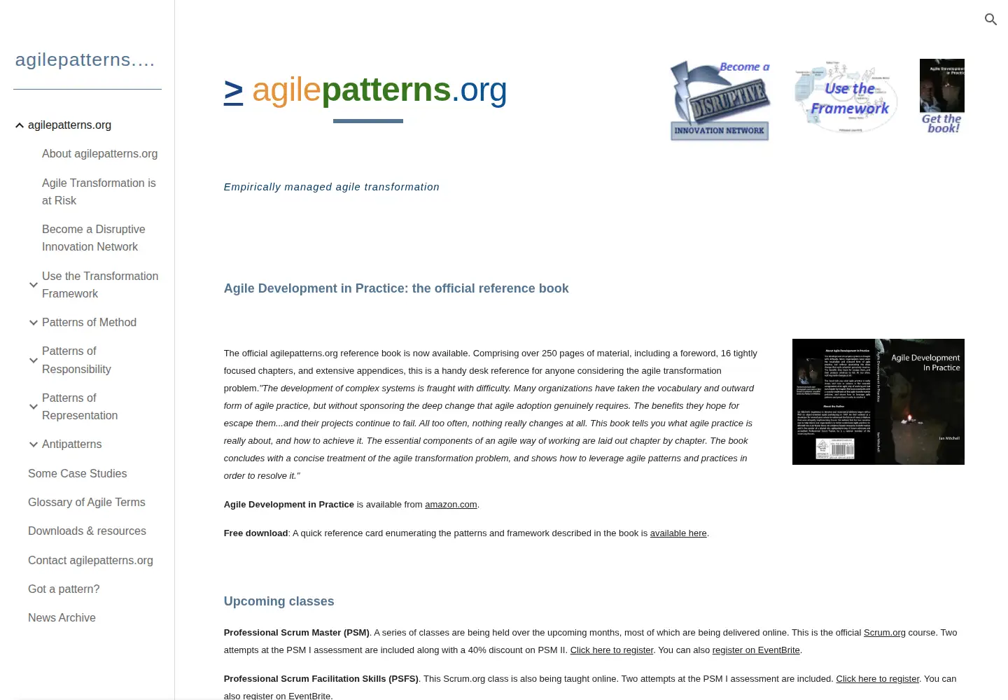 Captured homepage of agilepatterns.org in the current scan