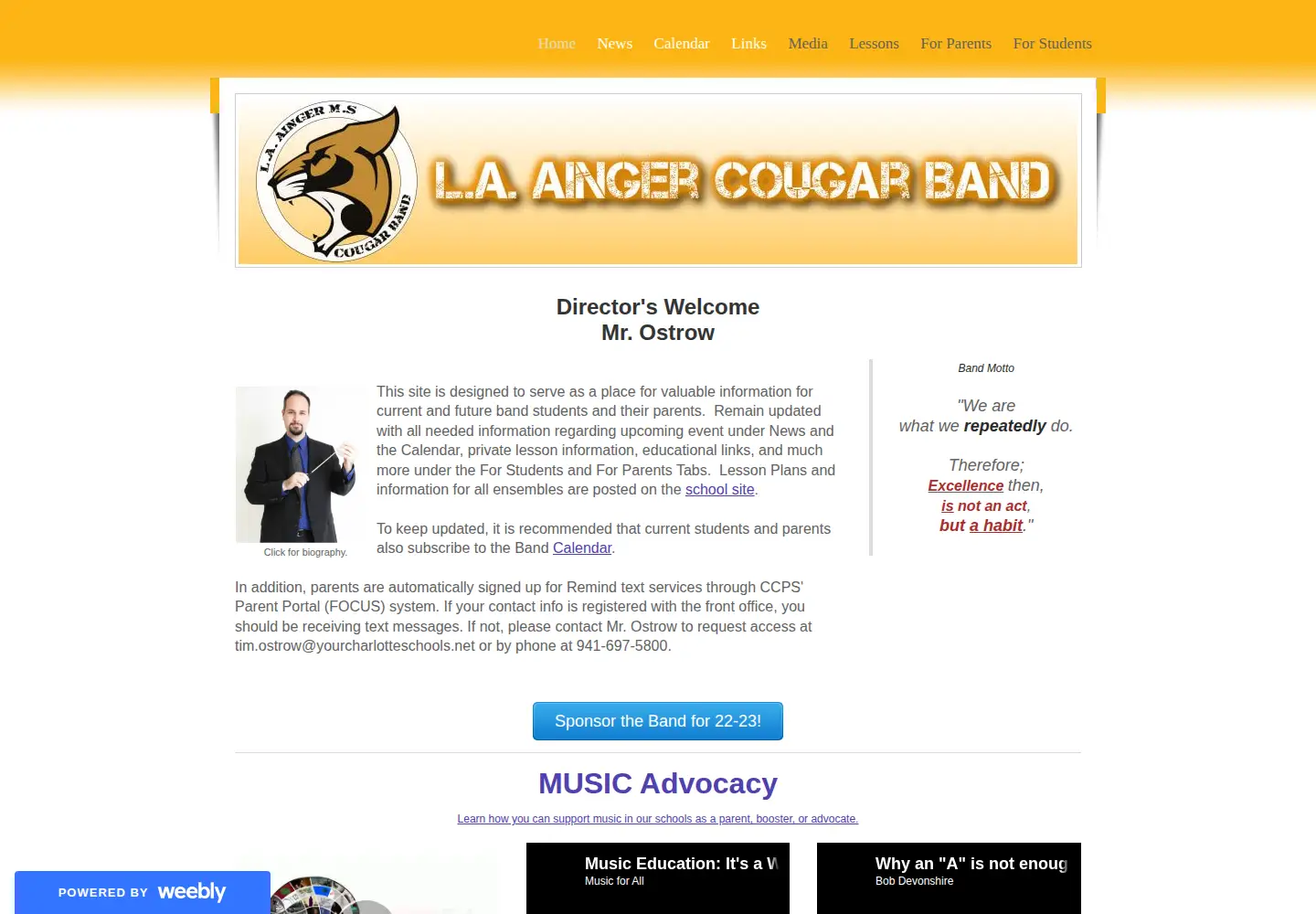 Captured homepage of aingerband.org in the current scan