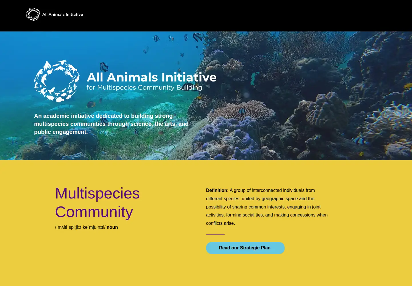Captured homepage of allanimalsinitiative.org in the current scan