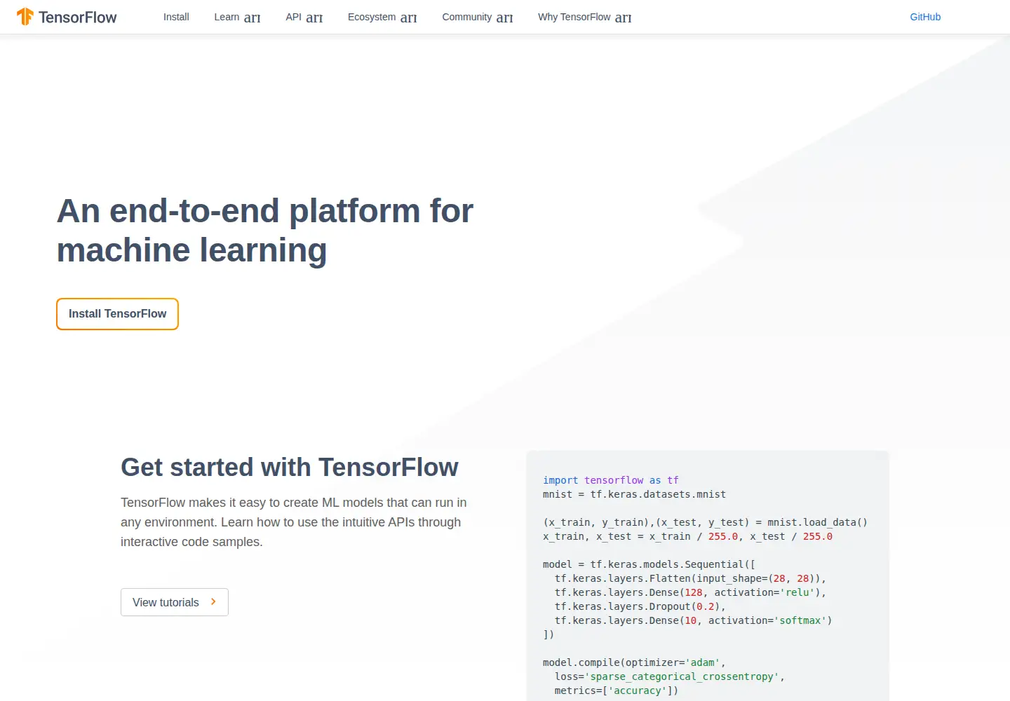 Screenshot of tensorflow.org
