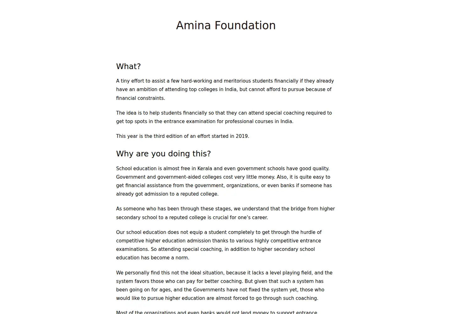 Screenshot of aminafoundation.org