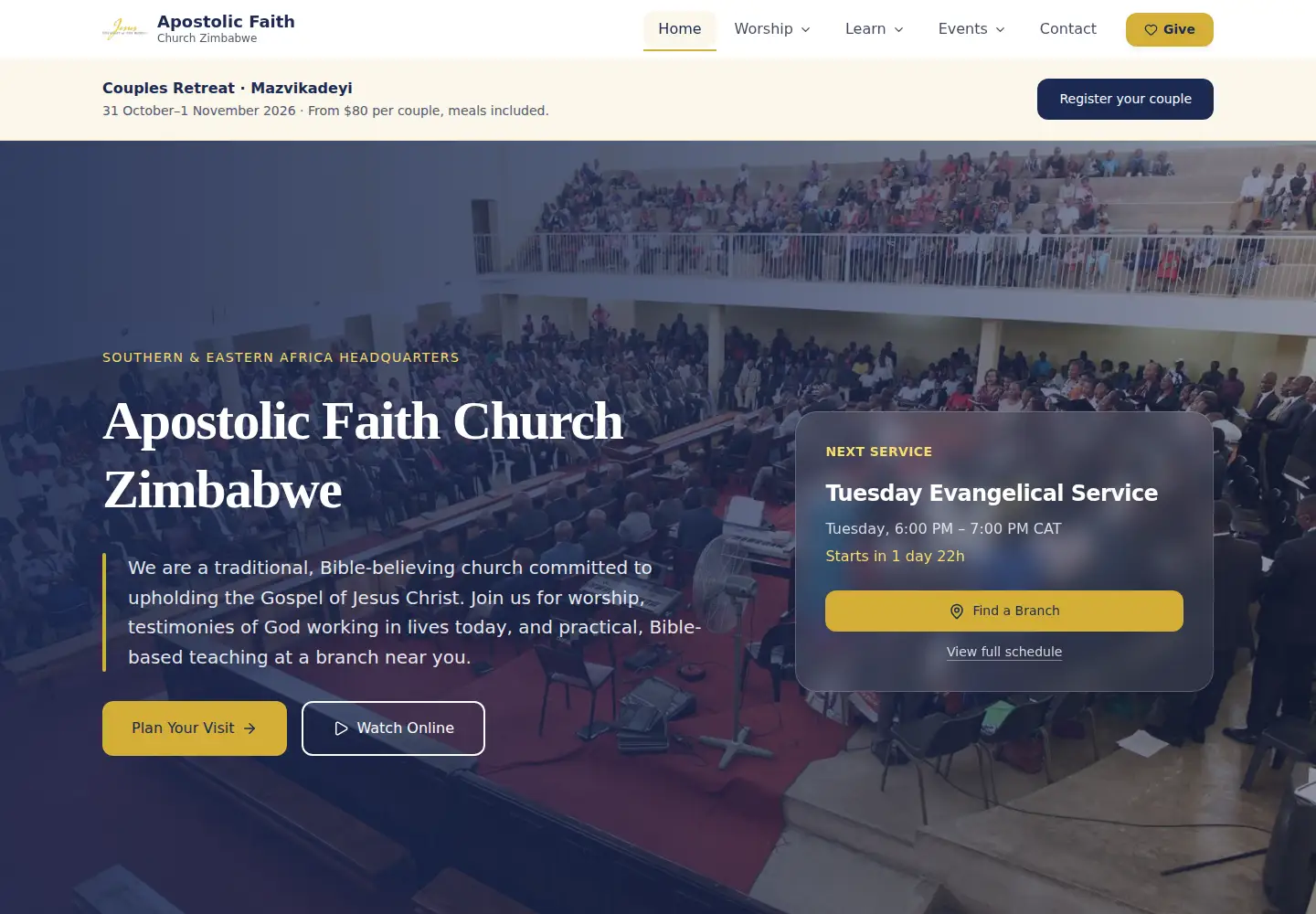 Captured homepage of apostolicfaithsear.org in the current scan
