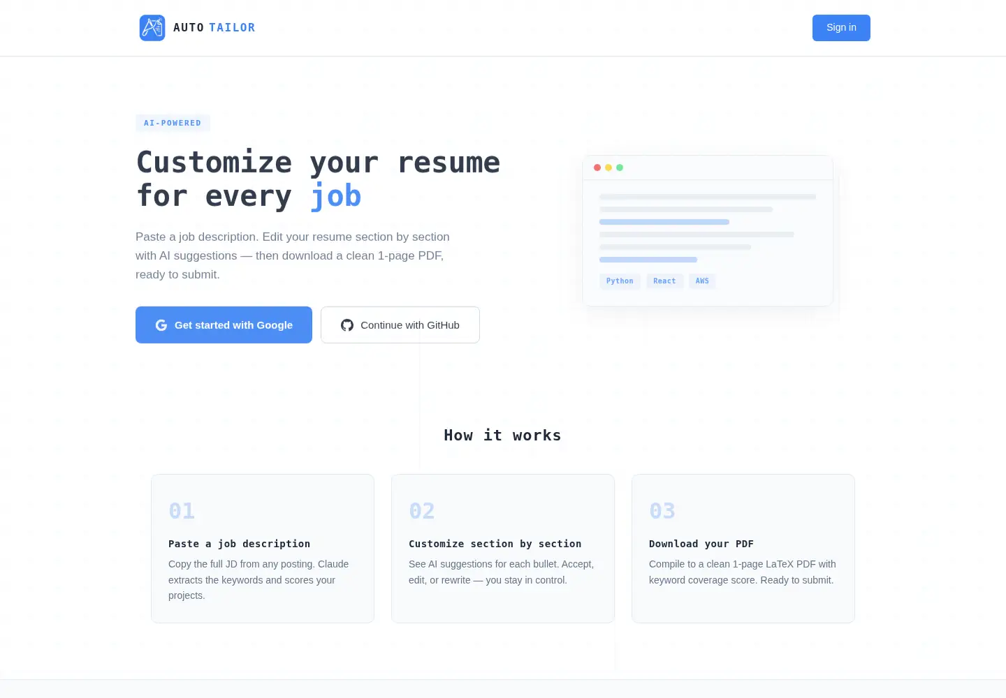 Screenshot of autotailor.org