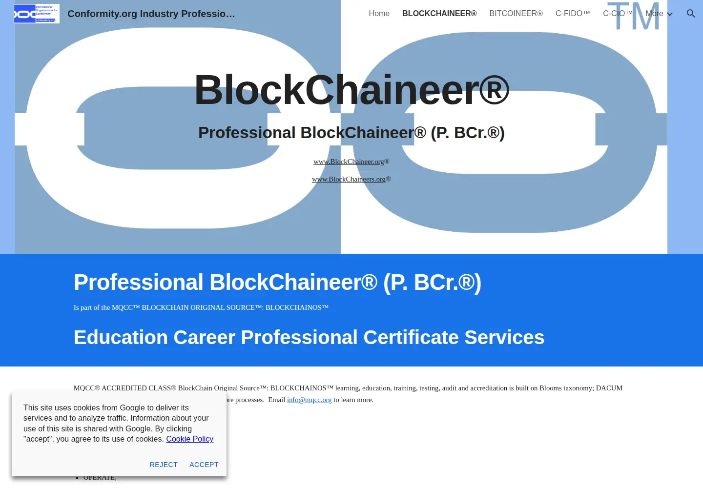 Captured homepage of blockchaineer.org in the current scan