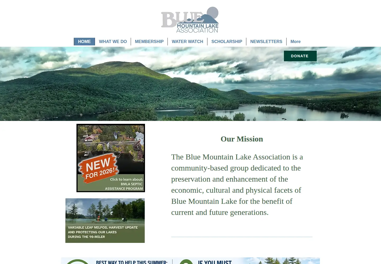 Screenshot of bluemountainlakeassociation.org