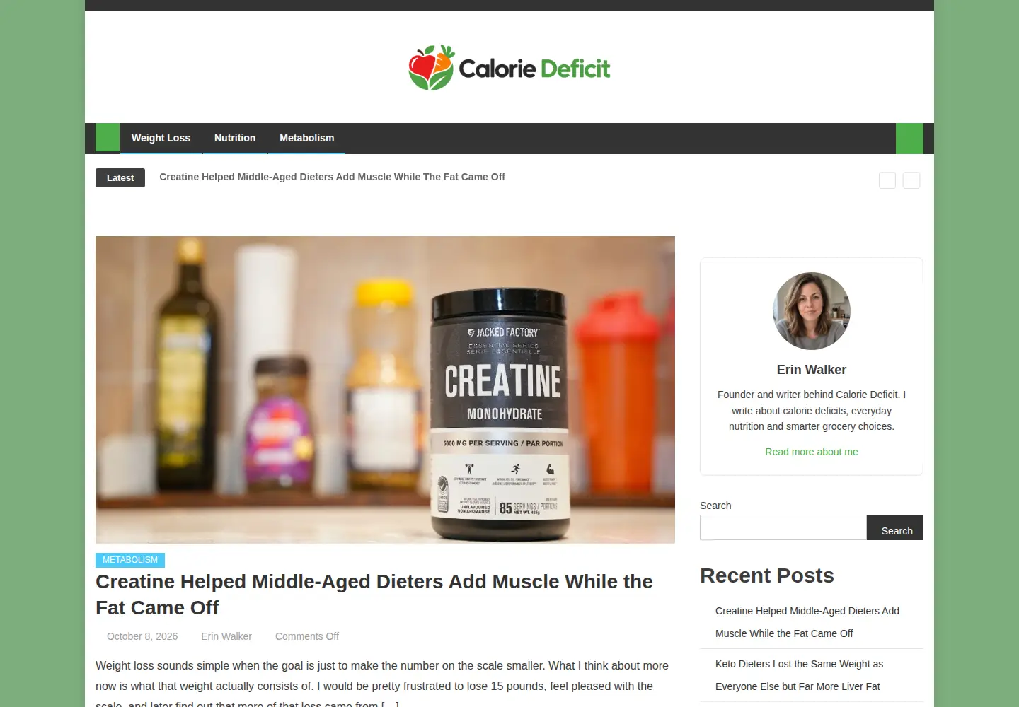 Screenshot of caloriedeficit.org