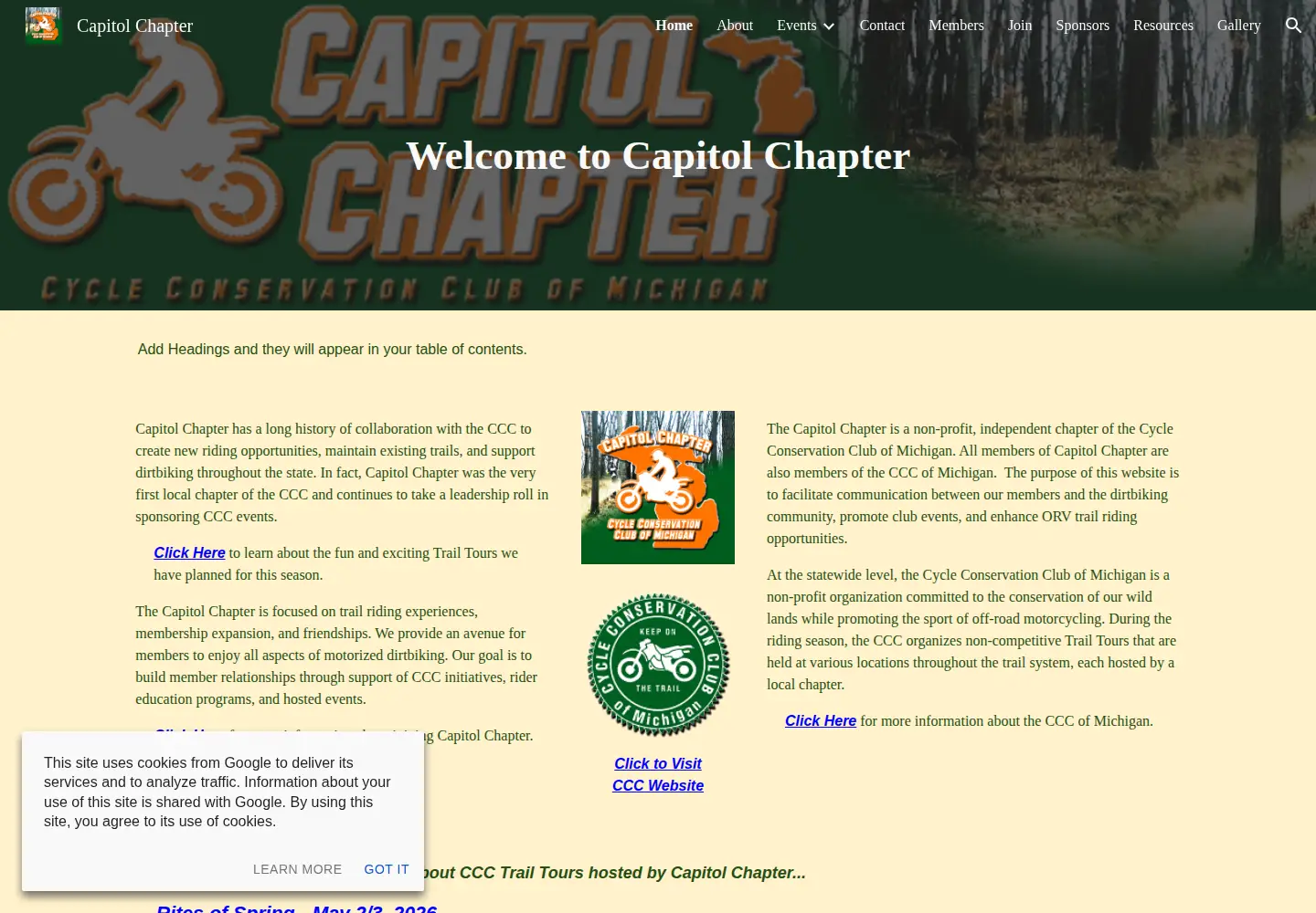 Captured homepage of capitolchapter.org in the current scan