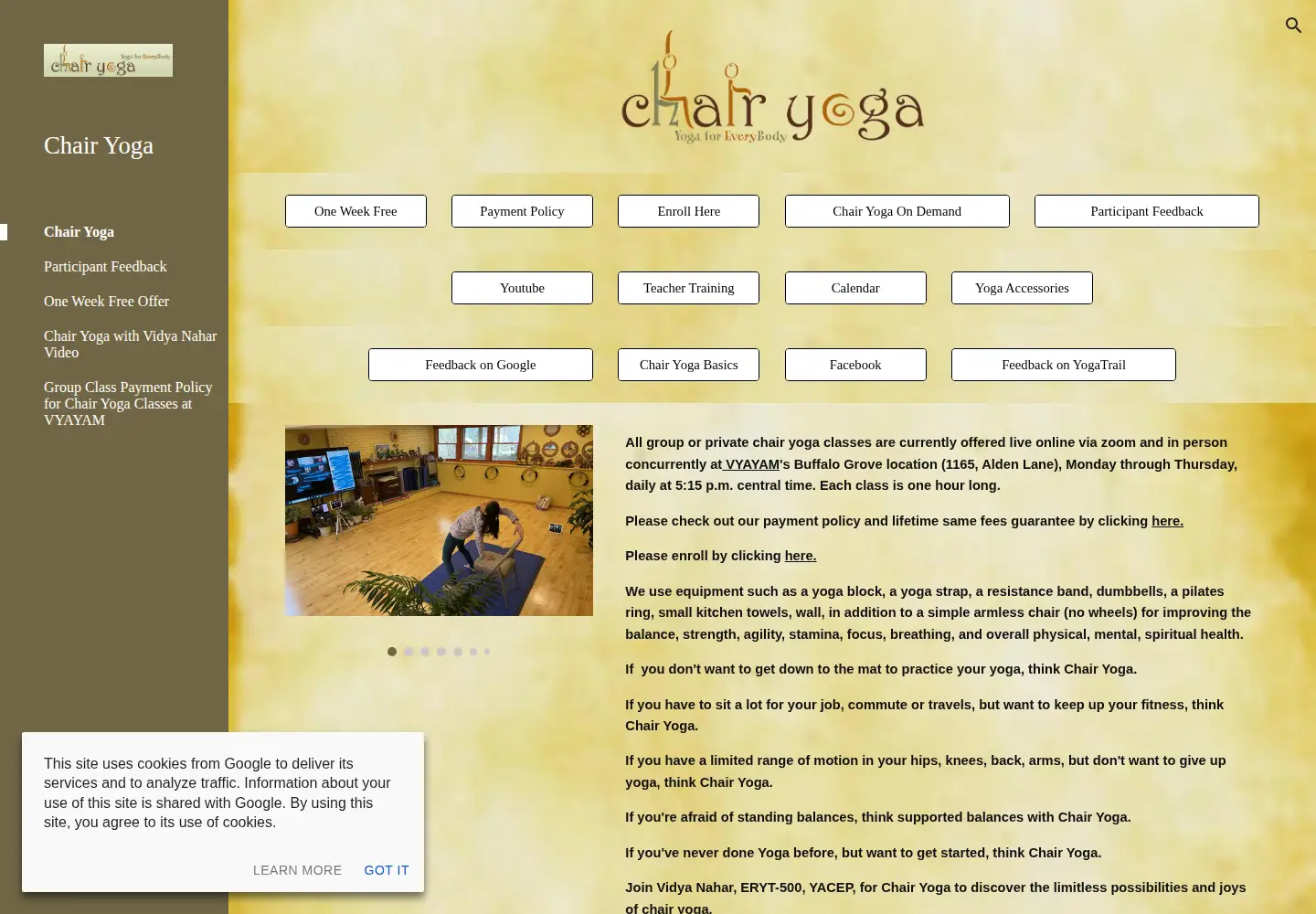 Captured homepage of chairyoga.org in the current scan
