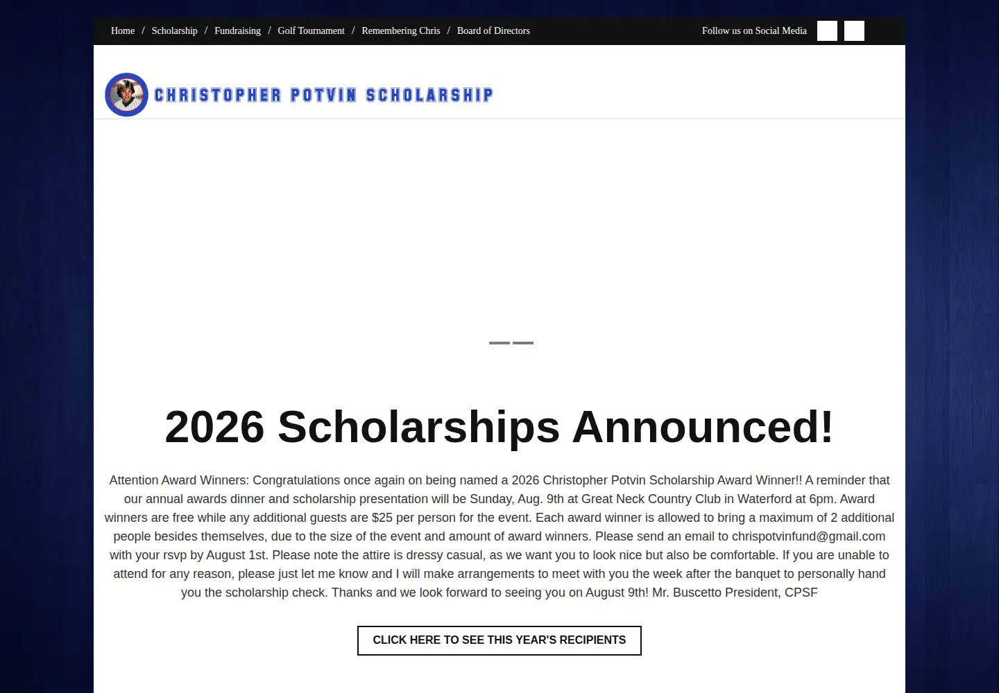 Captured homepage of chrispotvinfund.org in the current scan