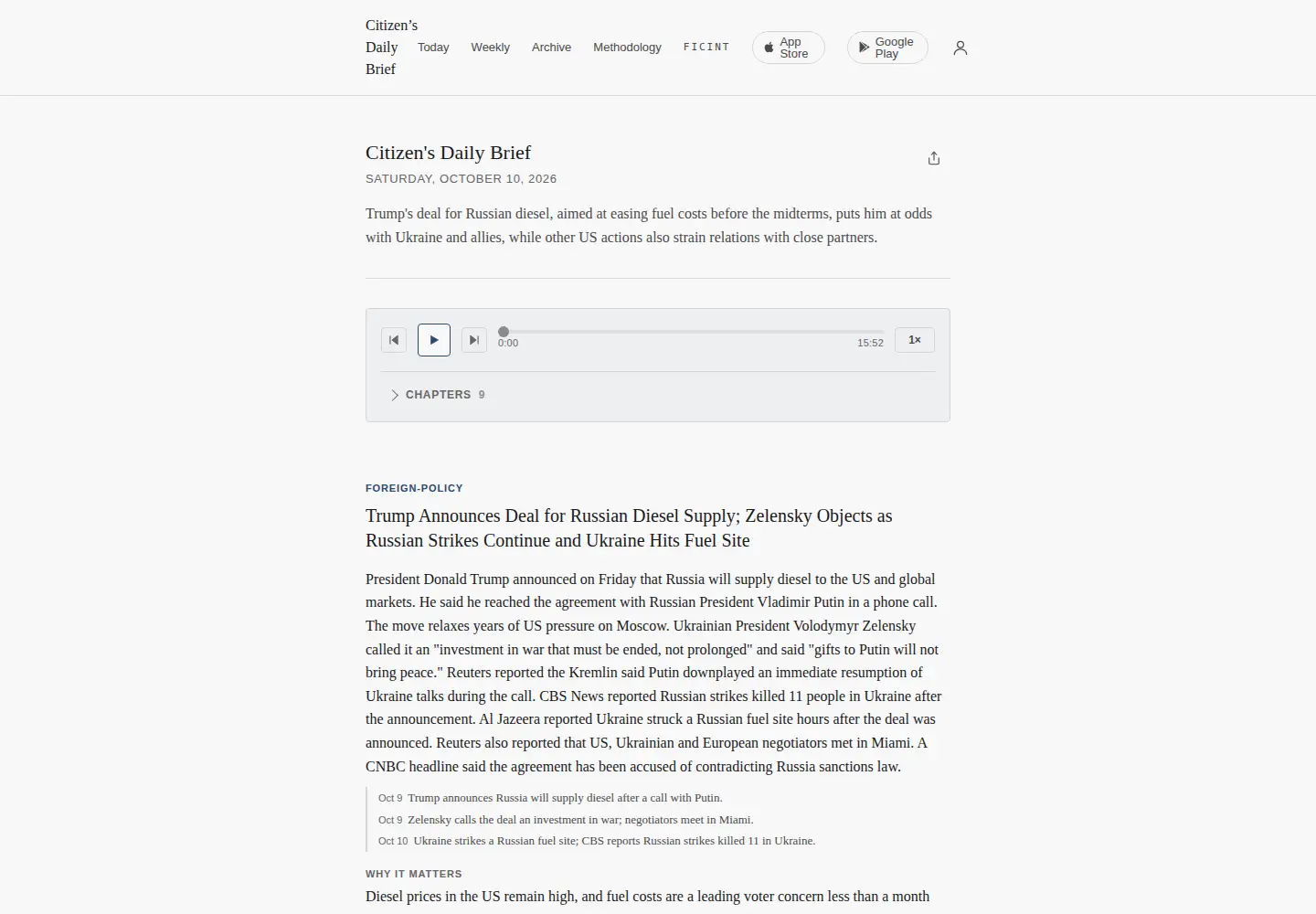 Captured homepage of citizensdailybrief.org in the current scan