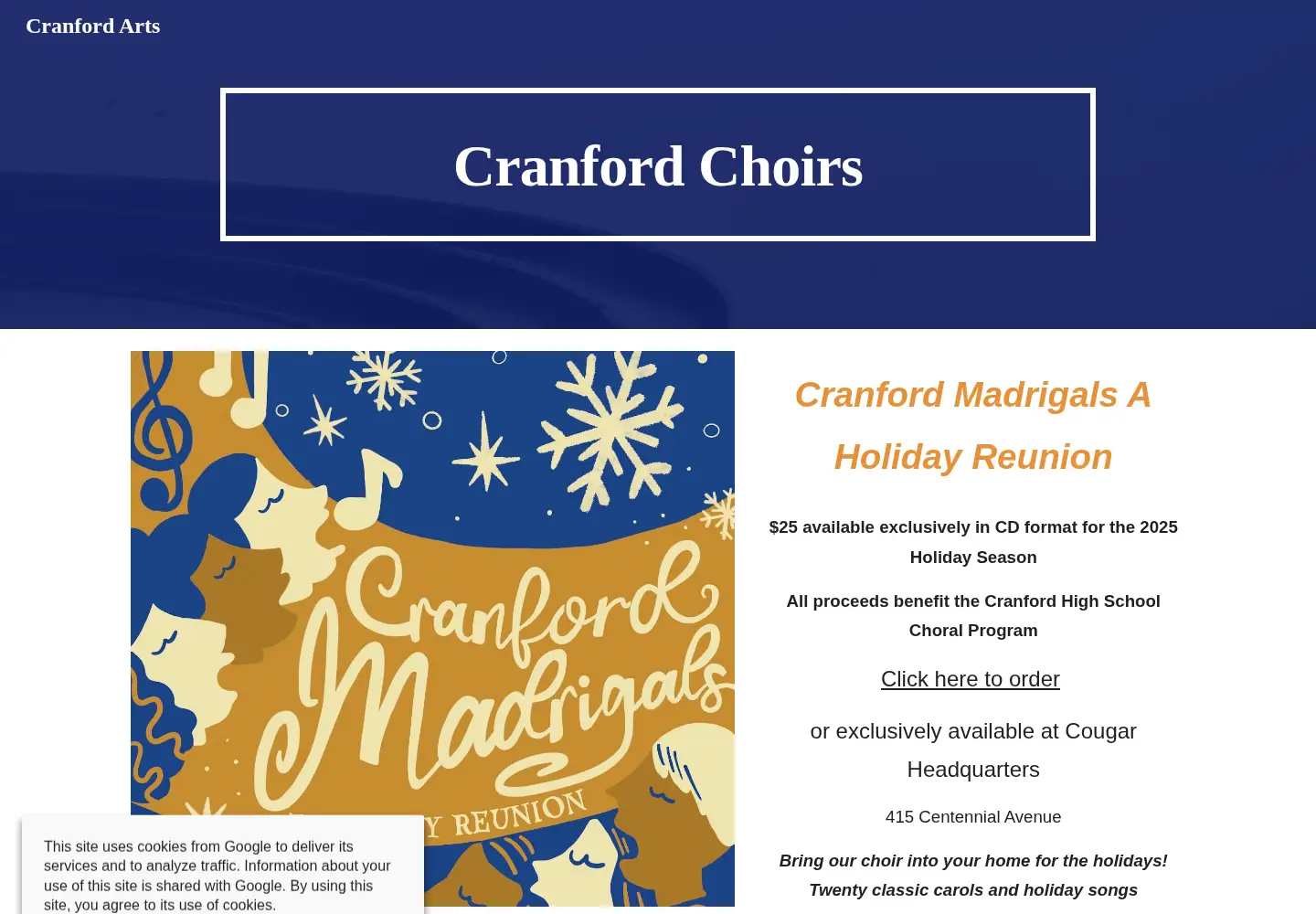 Captured homepage of cranfordmusic.org in the current scan