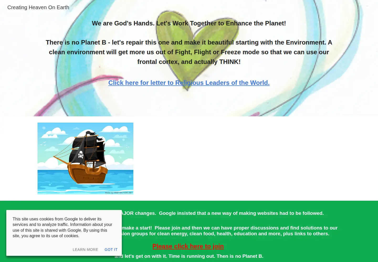 Captured homepage of creatingheavenonearth.org in the current scan