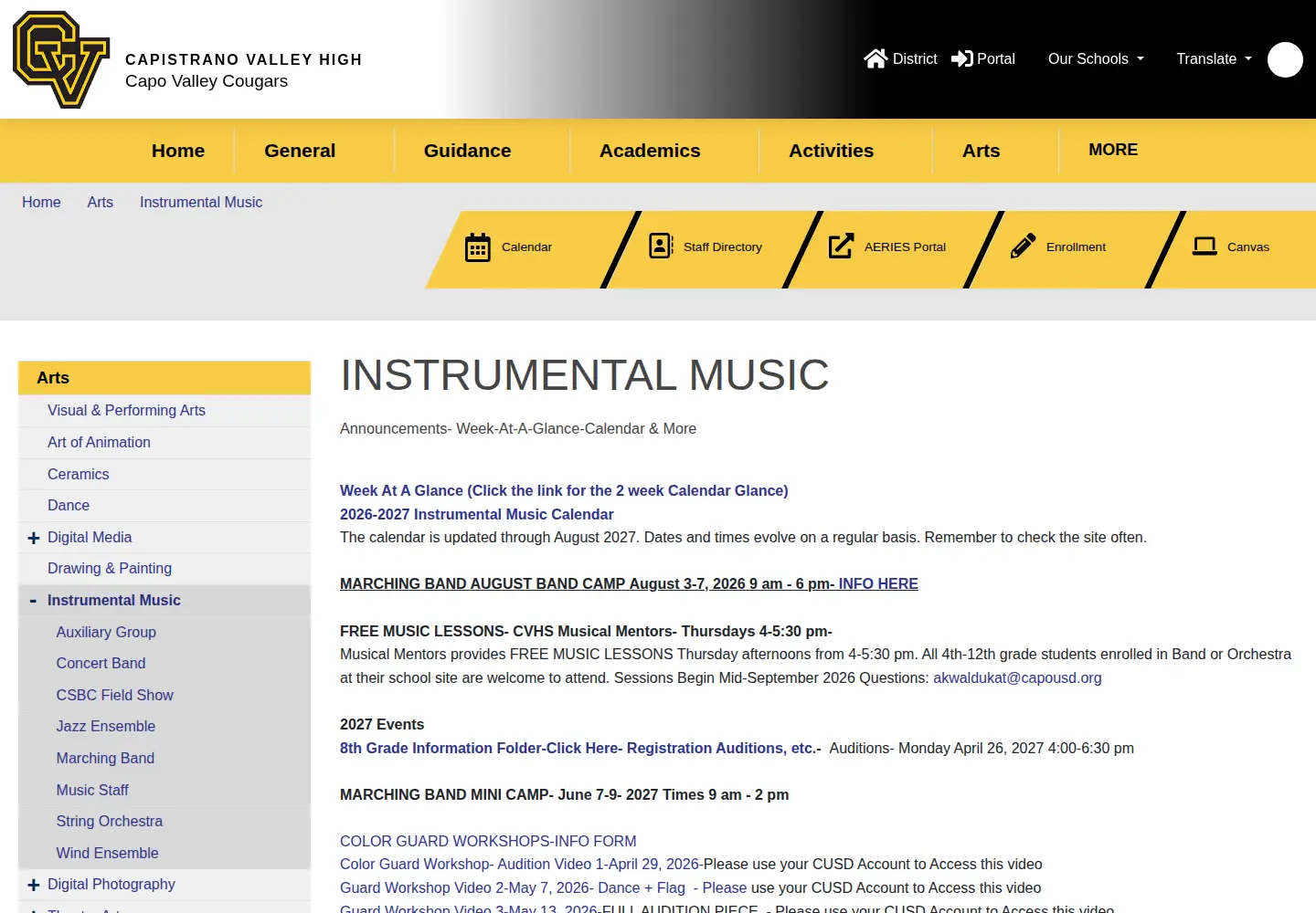 Screenshot of cvhsmusic.org