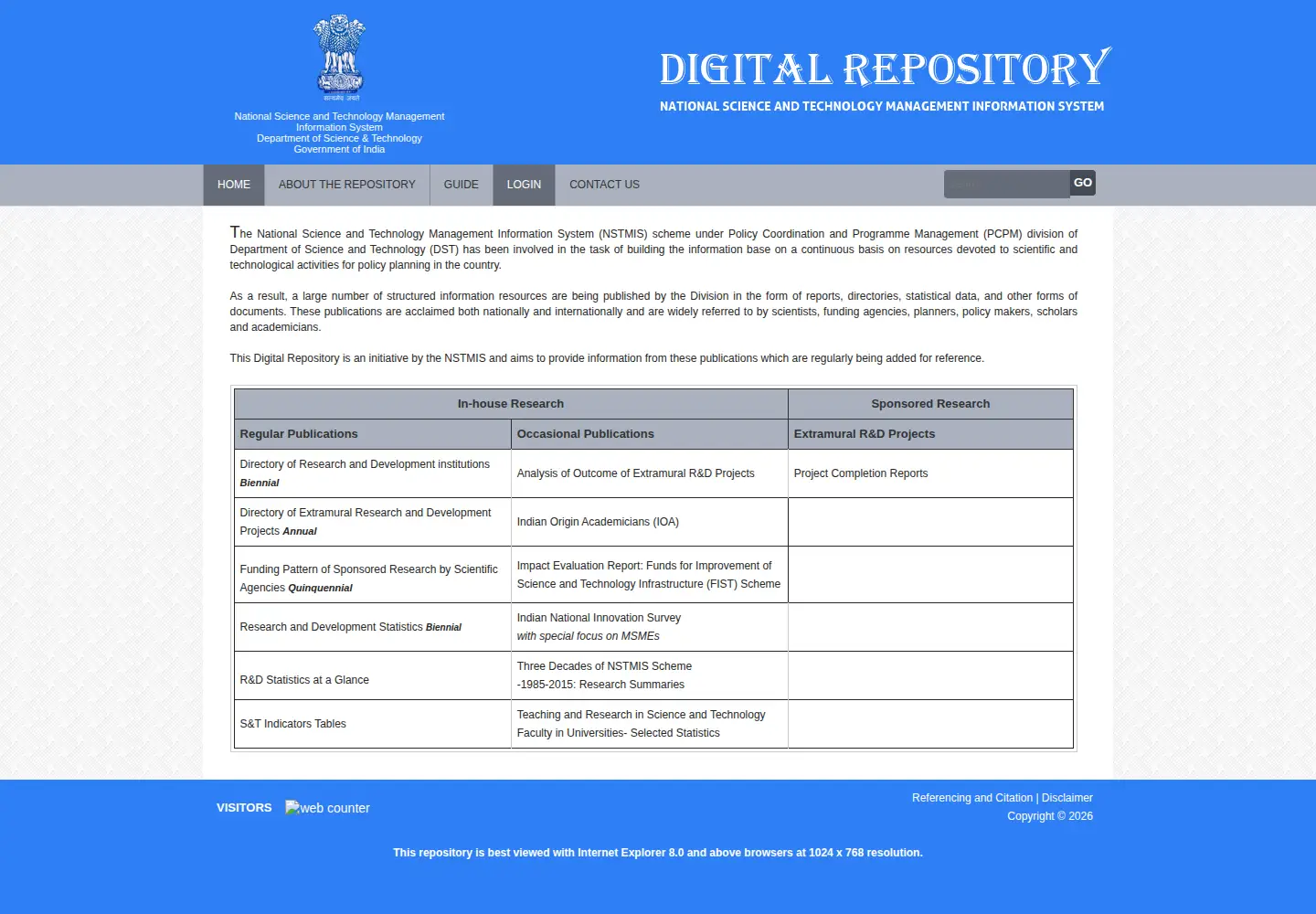Screenshot of digitalrepository-nstmis-dst.org