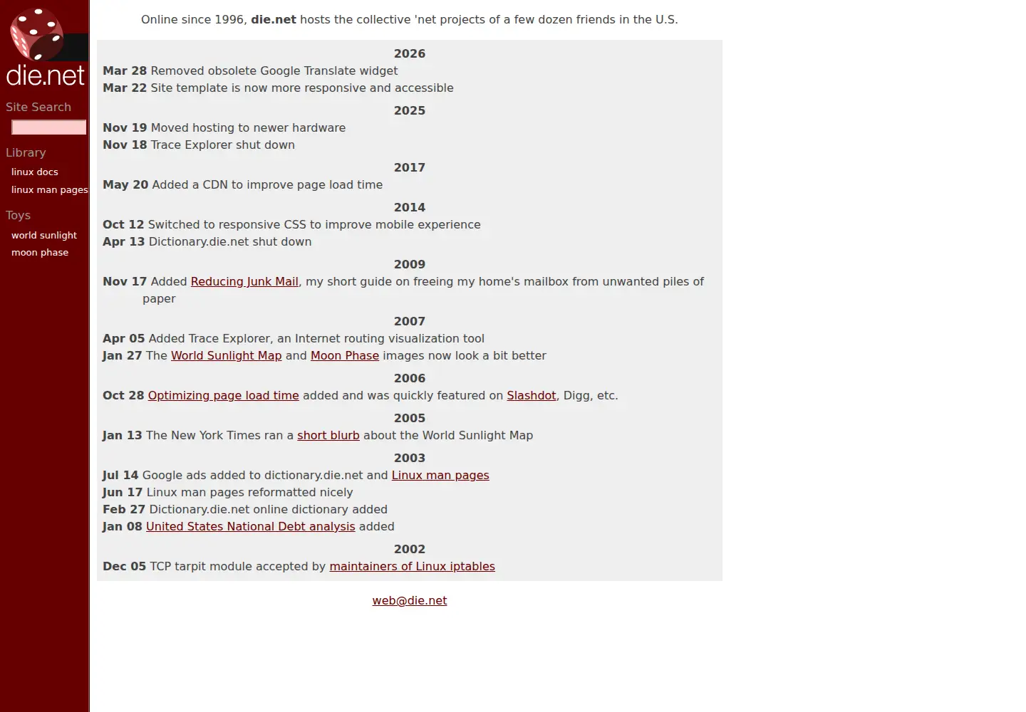 Screenshot of die.net