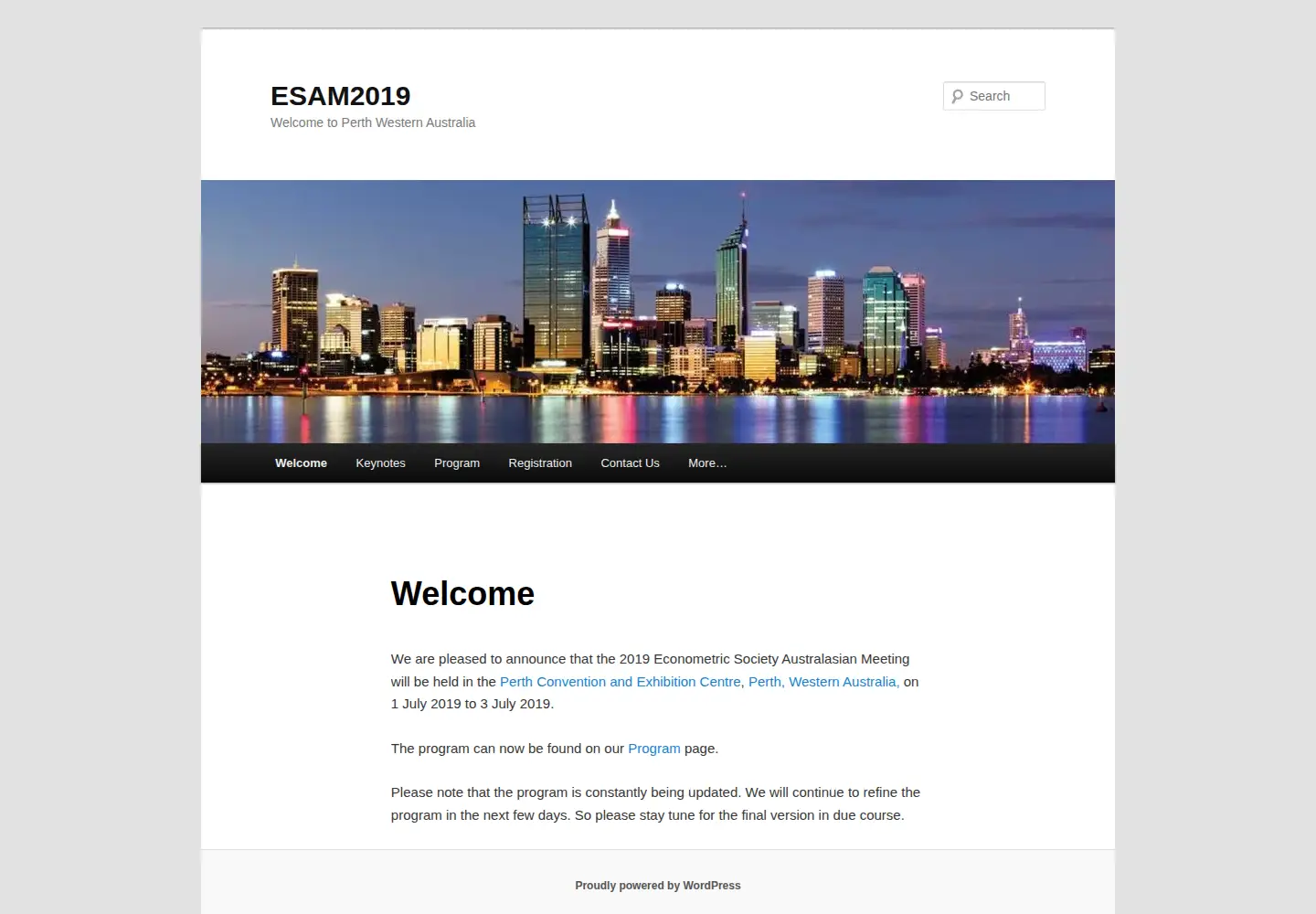 Captured homepage of esam2019.org in the current scan