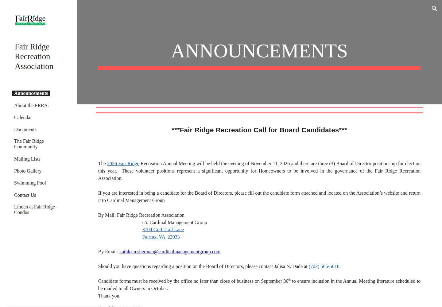 Screenshot of fairridgerecreation.org