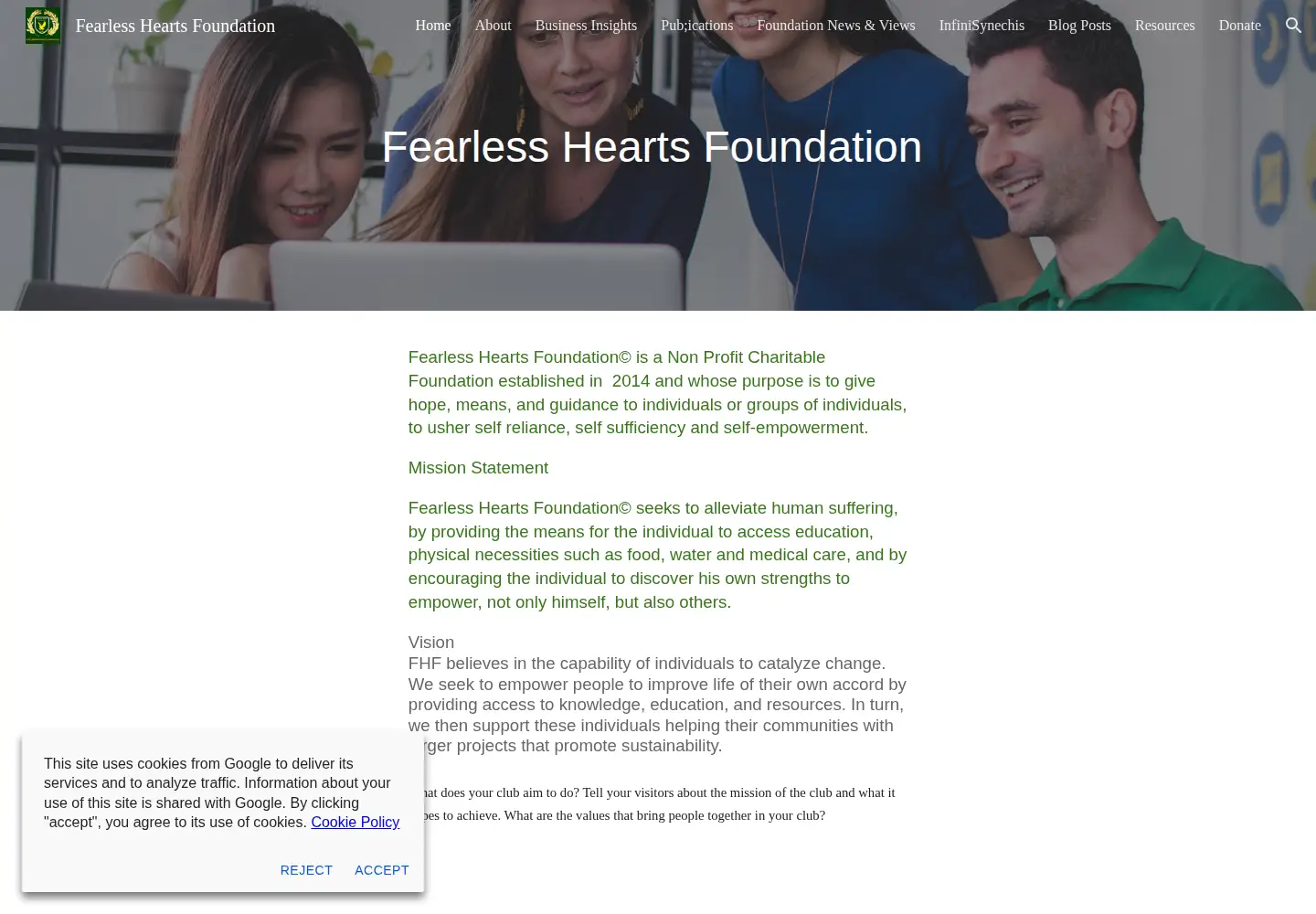 Screenshot of fearlessheartsfoundation.org