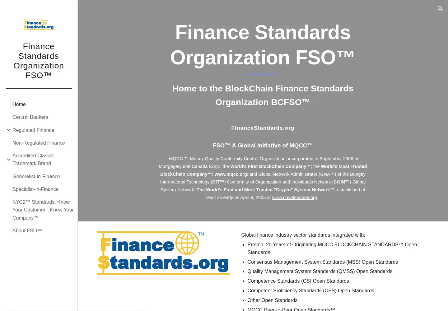 Captured homepage of financestandards.org in the current scan