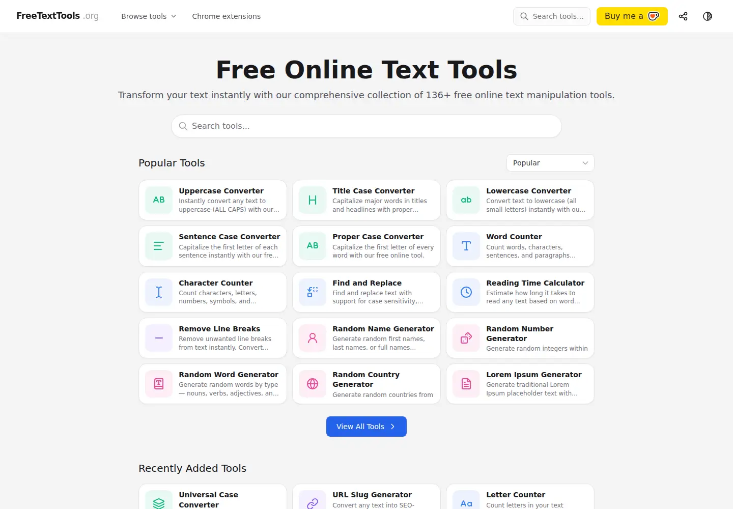 Captured homepage of freetexttools.org in the current scan