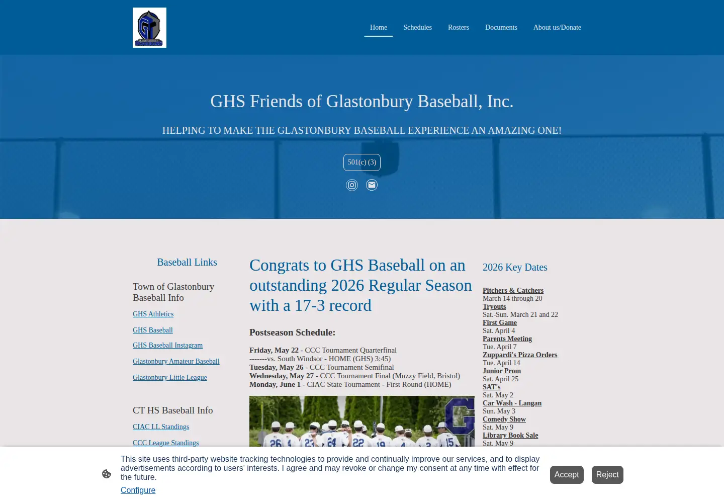 Screenshot of ghsfriendsofbaseball.org