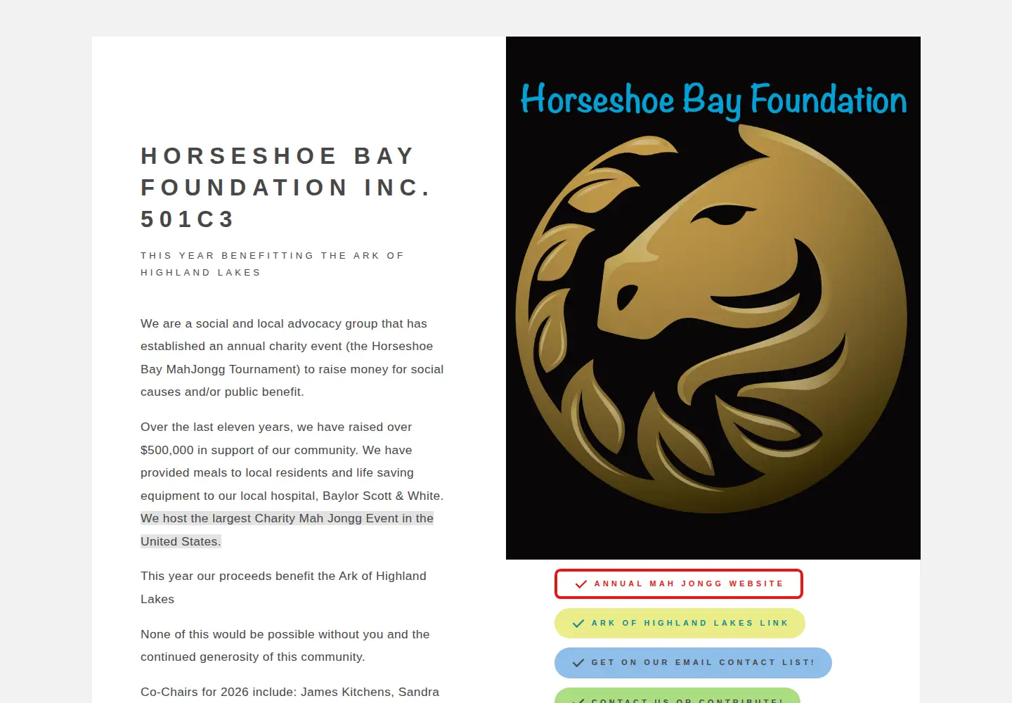 Captured homepage of horseshoebayfoundation.org in the current scan