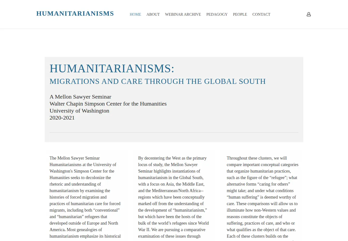 Captured homepage of humanitarianisms.org in the current scan