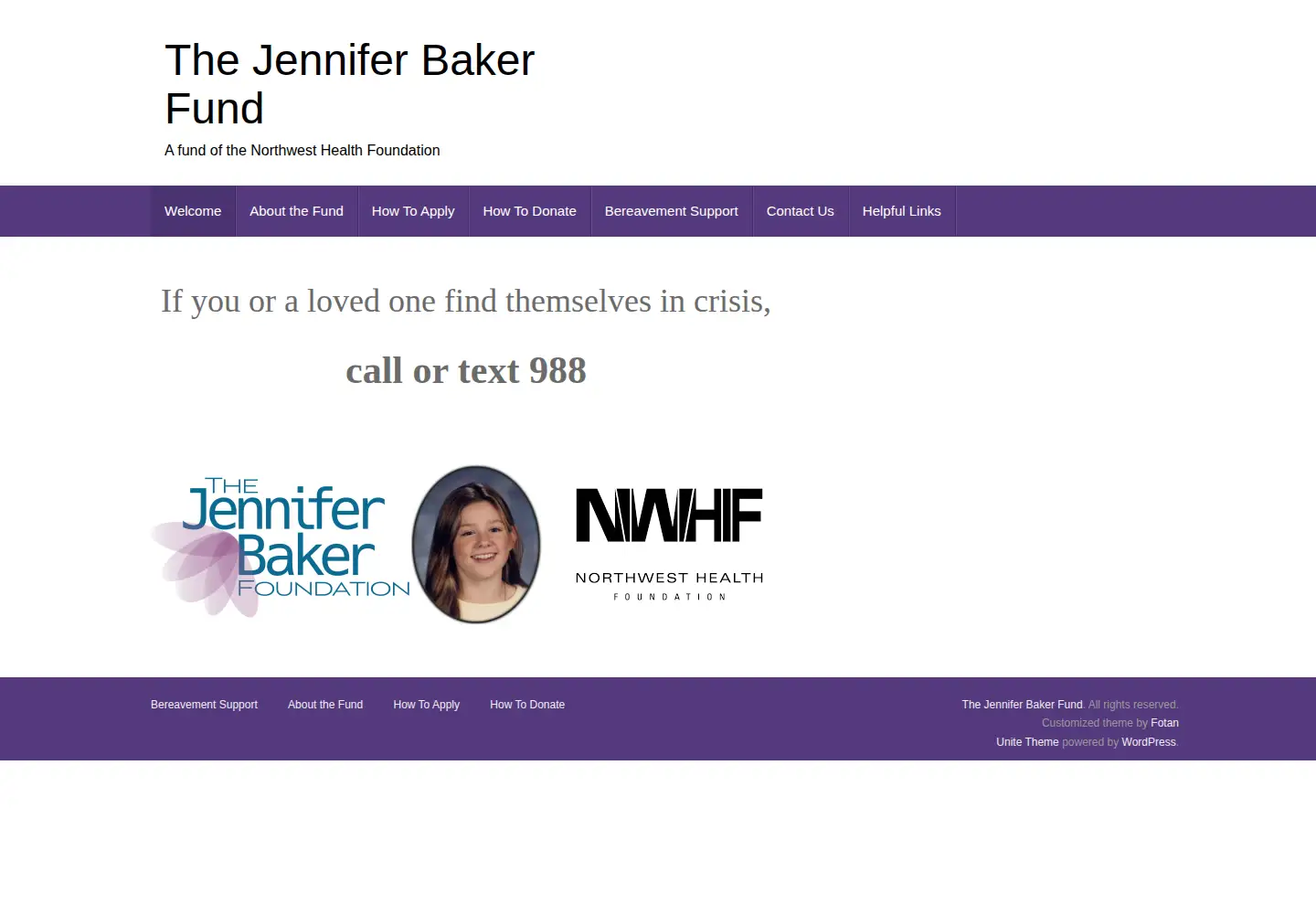 Screenshot of jenniferbakerfund.org