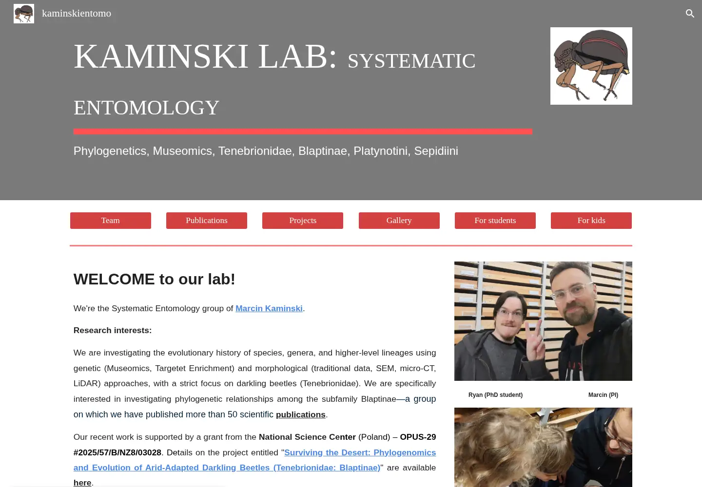 Captured homepage of kaminskientomo.org in the current scan