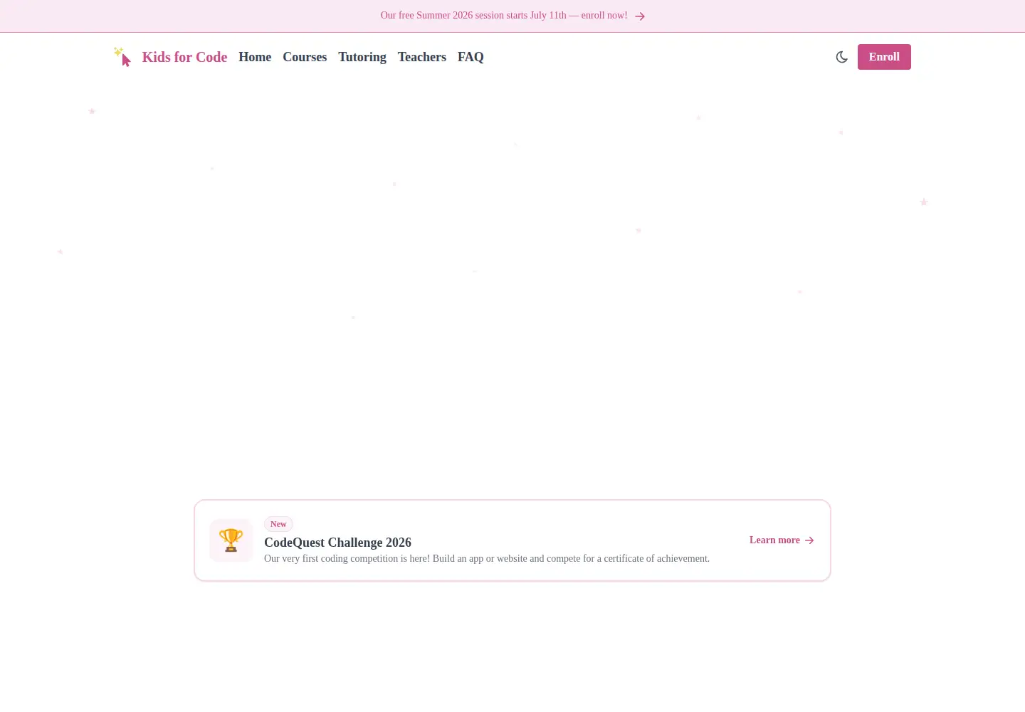 Captured homepage of kids4code.org in the current scan
