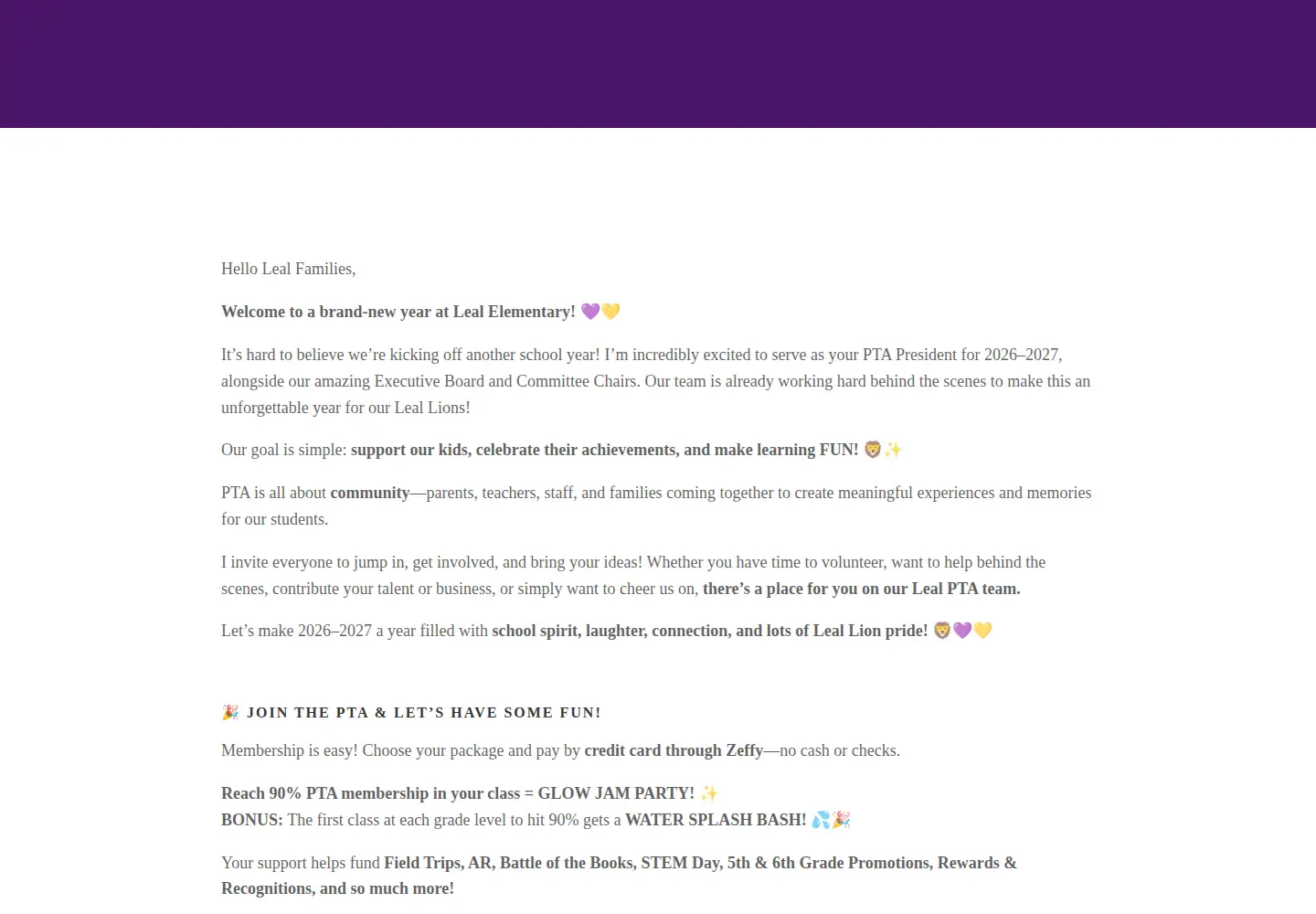 Screenshot of lealelementarypta.org