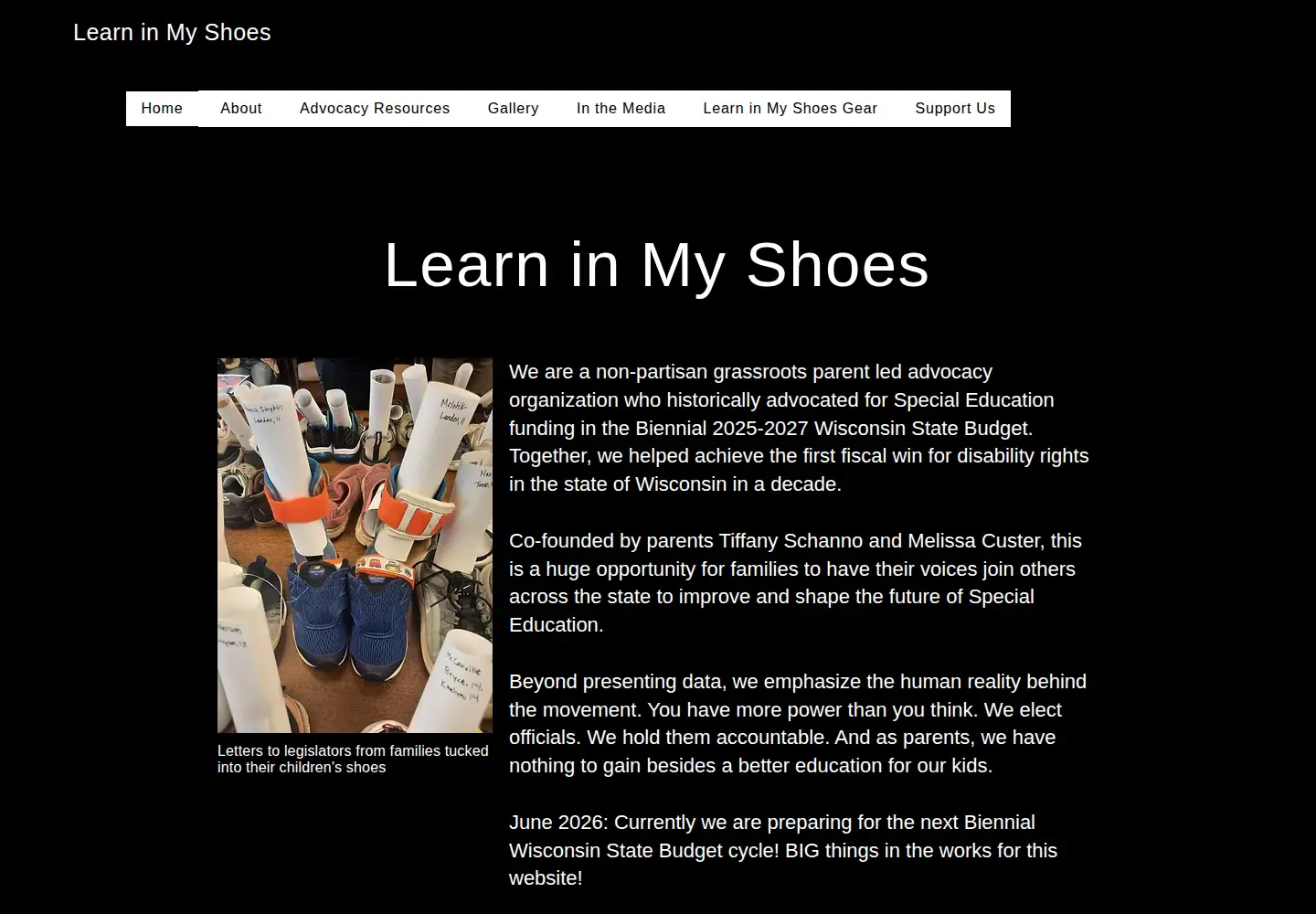 Screenshot of learninmyshoeswi.org