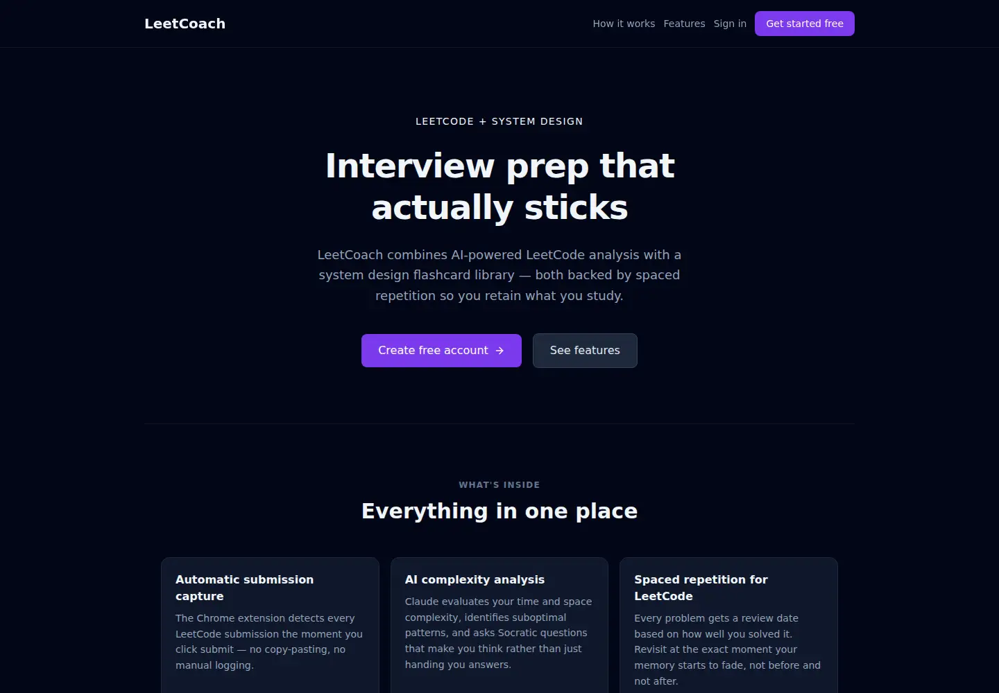 Captured homepage of leetcoach.org in the current scan