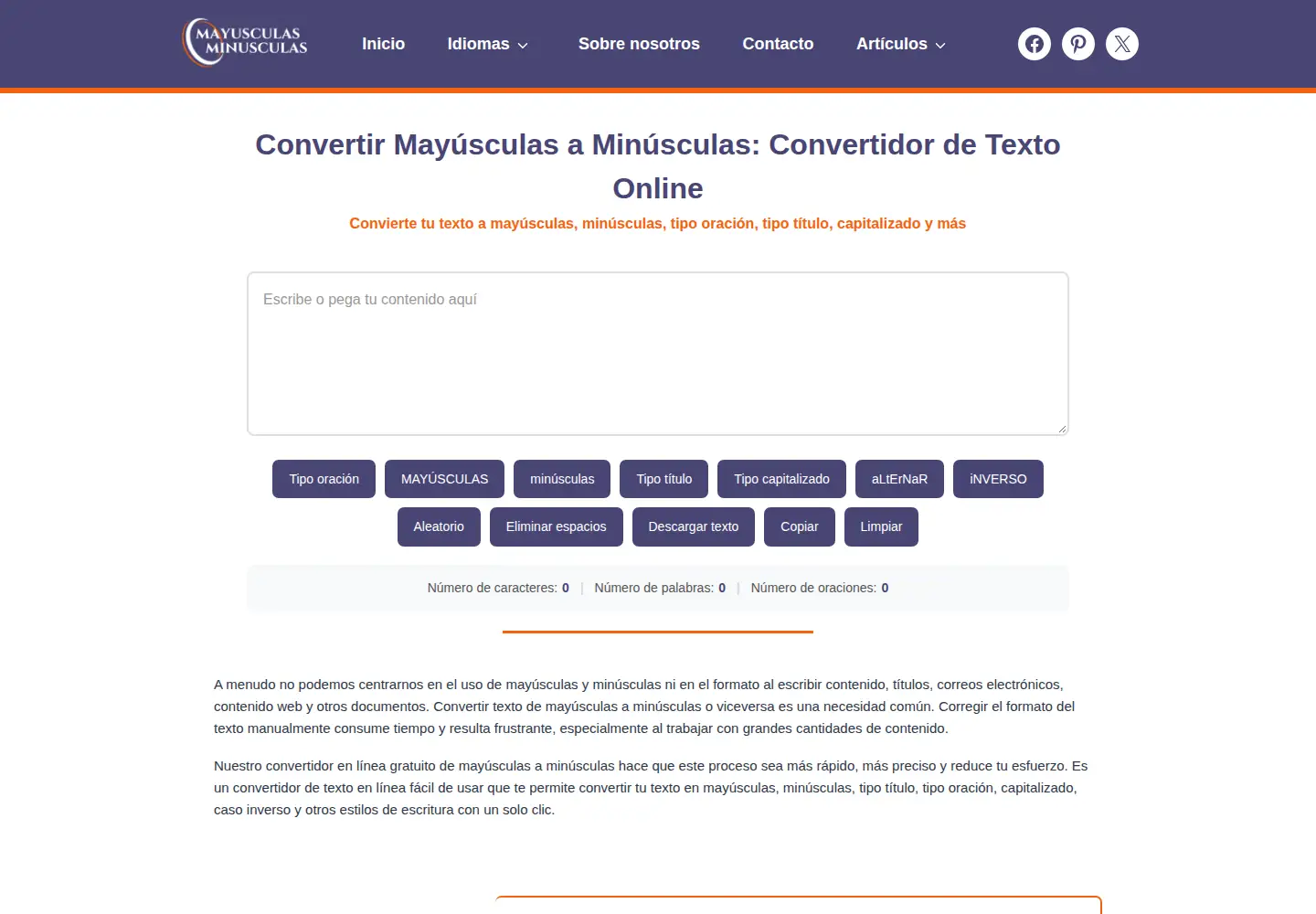 Screenshot of mayusculasminusculas.org