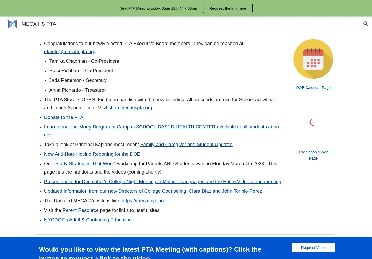 Screenshot of mecahspta.org