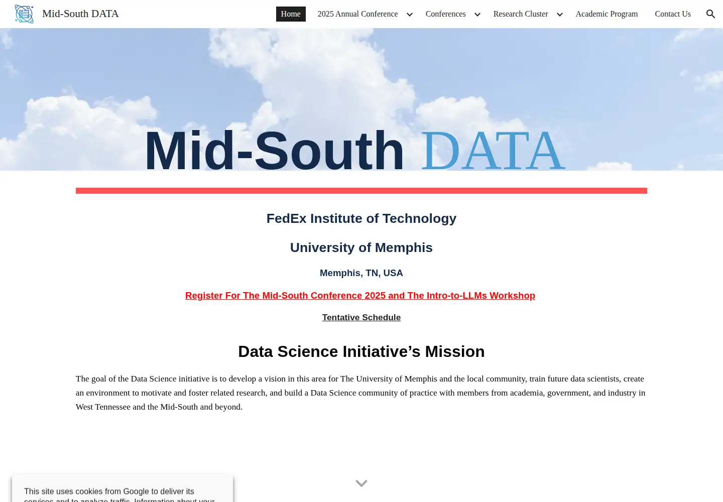 Captured homepage of midsouthdatascience.org in the current scan