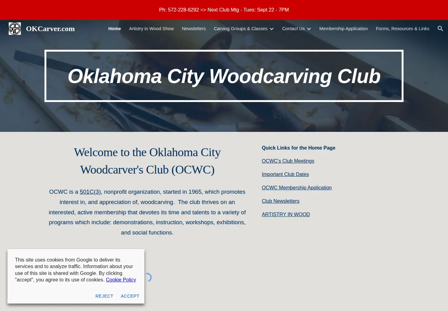 Captured homepage of okcarver.org in the current scan