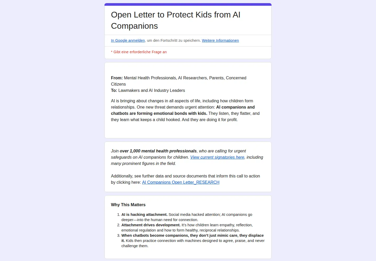 Captured homepage of openletter-aicompanions.org in the current scan