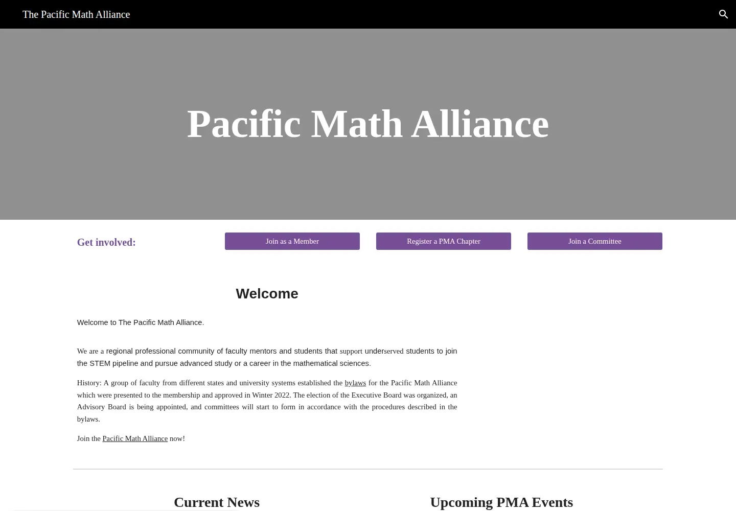 Captured homepage of pacificmathalliance.org in the current scan