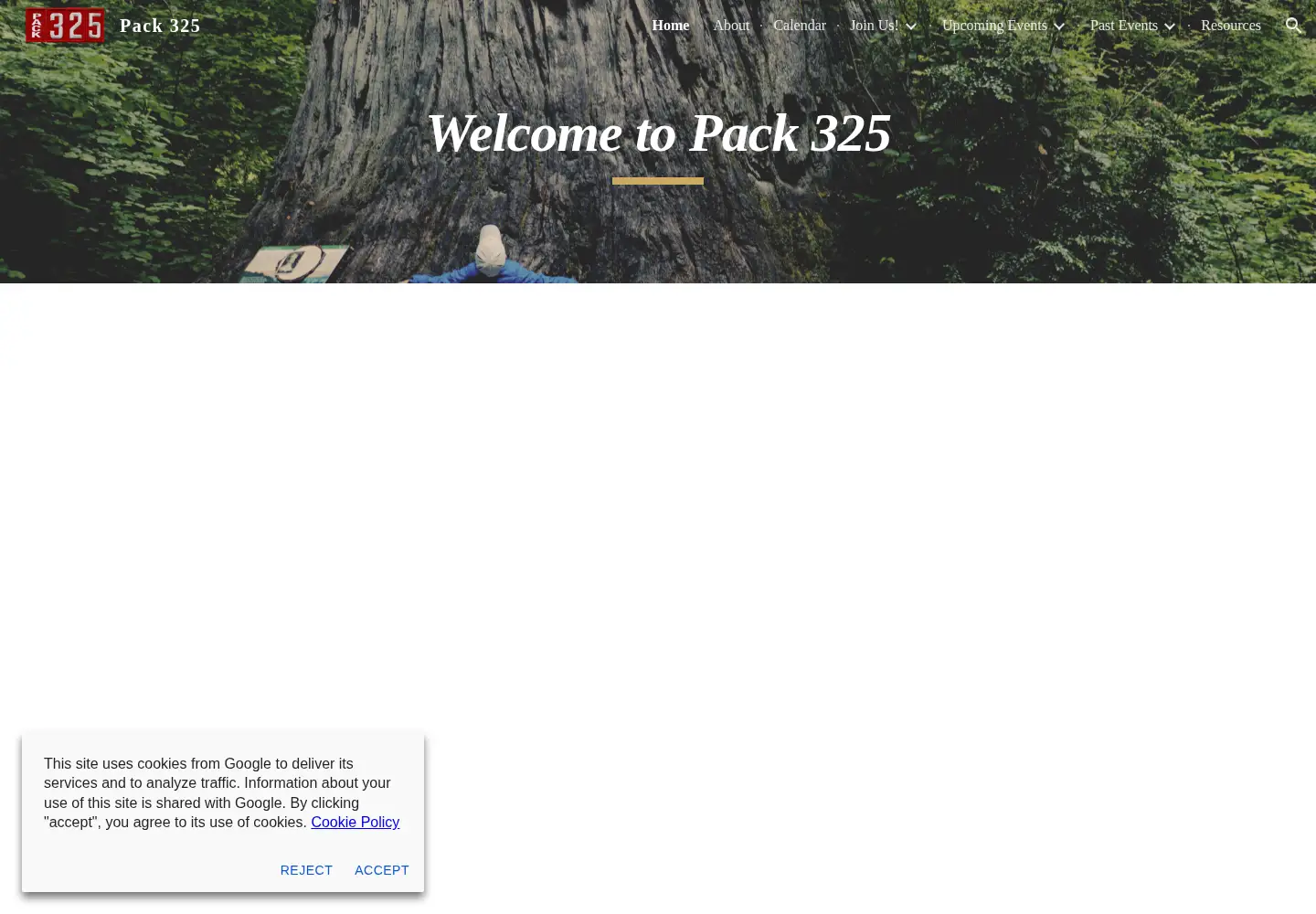 Captured homepage of pack325.org in the current scan