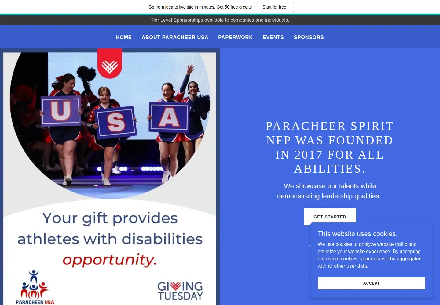Screenshot of paracheerspirit.org